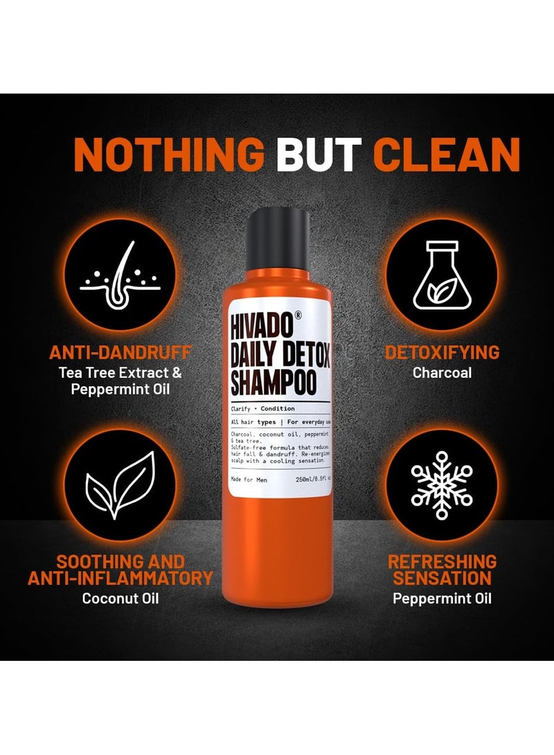 هيفادو شامبو يومي للتخلص من السموم للرجال - مضاد للقشرة والحكة وتقشر فروة الرأس - يحارب تراكم الأوساخ والأوساخ والزيوت والماء العسر - شجرة الشاي والفحم والنعناع وزيت جوز الهند - خالٍ من الكبريتات، 250 مل، 250 مل - Image 2