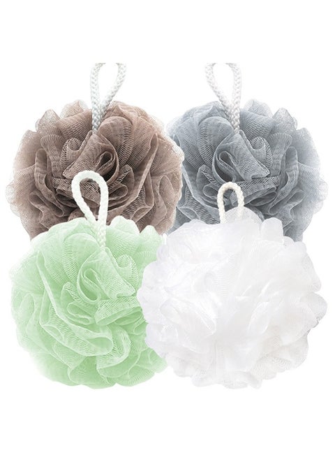 4-Piece Mesh Pouf Bath Sponge Loofah Multicolor 15cm
