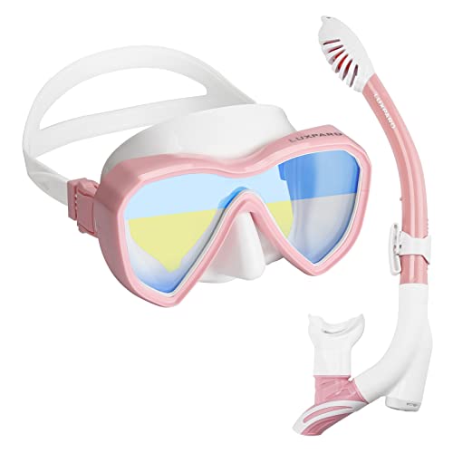 LUXPARD Snorkel Set, Anti-Fog Panoramic View Snorkel Mask and Anti-Leak Dry Snorkel Tube, Snorkeling Gear for Adults, Snorkel Kit Bag Included (Pink) - Image 1