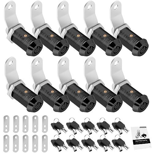 Cylinnda 10 Pack Cabinet Lock with Keys 118 RV Storage Lock Keyed Alike RV Locks for Storage Door Camper Cabinet Door Toolbox Lock Mailbox RV Cam Locks with Manual Black 10 Pack 118 Inch - Image 1