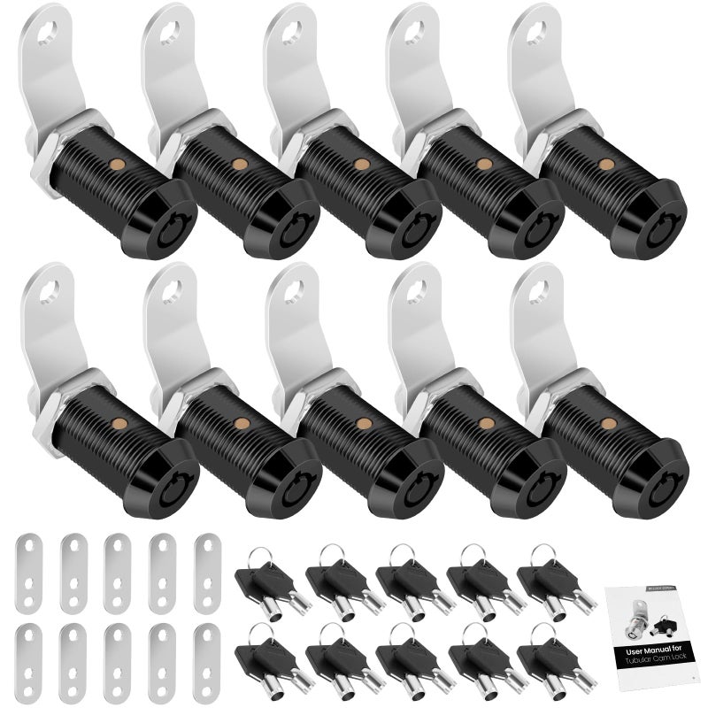 Cylinnda 10 Pack Cabinet Lock with Keys 118 RV Storage Lock Keyed Alike RV Locks for Storage Door Camper Cabinet Door Toolbox Lock Mailbox RV Cam Locks with Manual Black 10 Pack 118 Inch - Image 2
