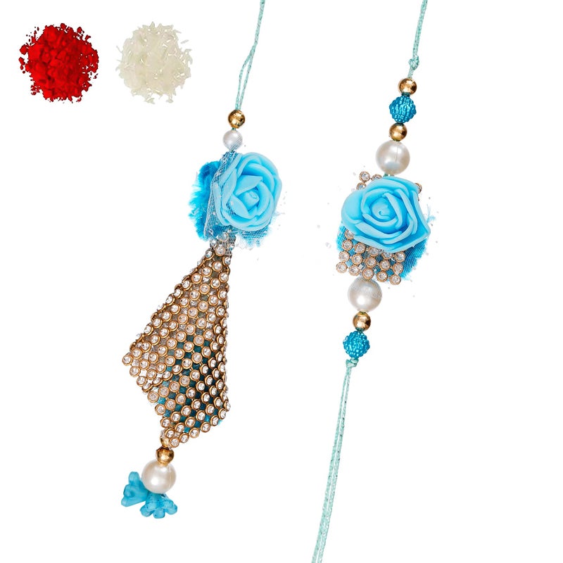 iinfinize Indian Hand Crafted Rakhi Lumba Set For Women Men Bhaiya Bhabhi Floral Designer Rakhi Set Rakhi Festival With Roli Chawal - Image 1