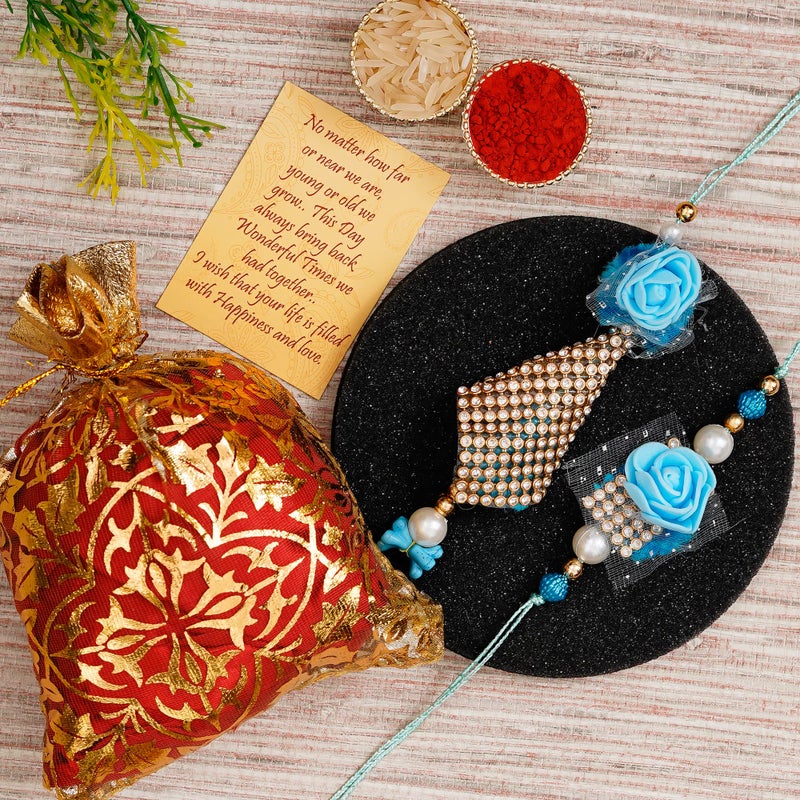 iinfinize Indian Hand Crafted Rakhi Lumba Set For Women Men Bhaiya Bhabhi Floral Designer Rakhi Set Rakhi Festival With Roli Chawal - Image 2