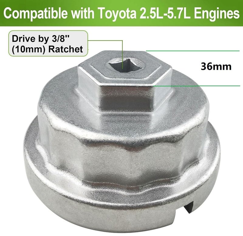 Shonee Oil Filter Wrench for Toyota,Lexus,RAV4,Camry,Cruiser,Avalon,Tacoma,Tundra,Highlander,Sienna-64mm 14 flute Oil Filter Cap Removal Tool - Image 3