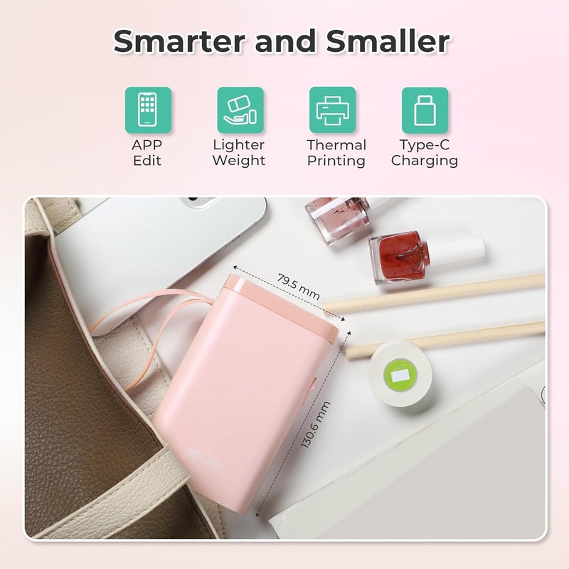 Oil resistant Bluetooth P21 Label Printer, Portable Self-Adhesive Labelling Device, Wireless Mini Printer for iOS Android, Home, Office - Pink Connectable modular - Image 4