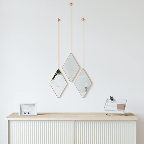 Umbra Dima Mirrors, Trio of Decorative Mirrors for Wall Decor, Apartment Décor/Wall Art, Copper, 28.7 x 17.7 x 1.6 cm, Diamond, Set of 3 - Image 2