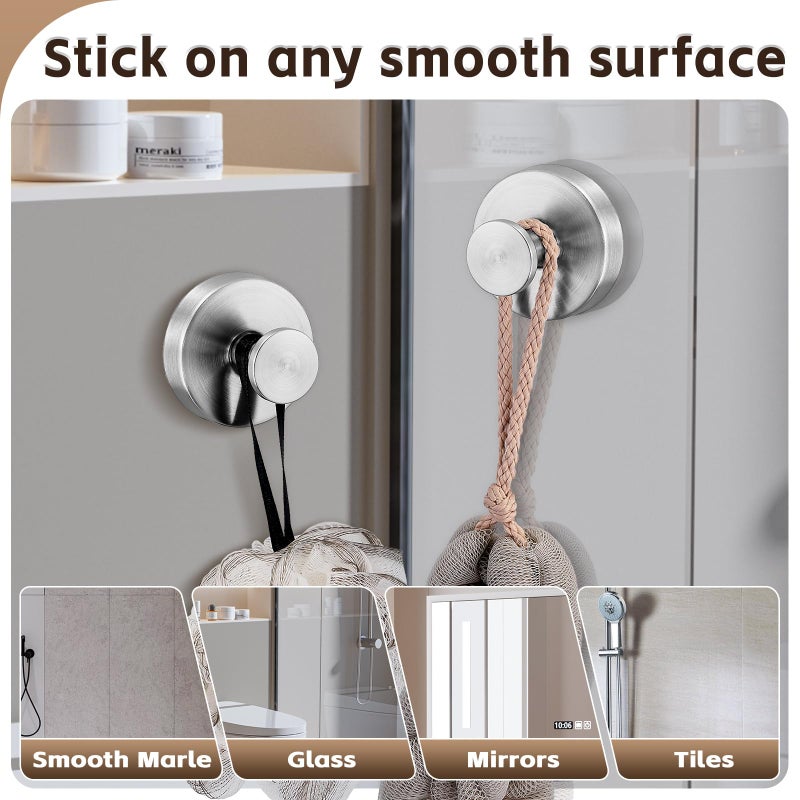 Supopular Reusable Heavy Duty Suction Cup Hooks for Kitchen/Bathroom/Shower - Wet-Proof Hooks for Towels, Robes, Loofah&Wreaths/No Drill Mounting on Glass, Tile, Metal (2, Brushed Nickel) - Image 3