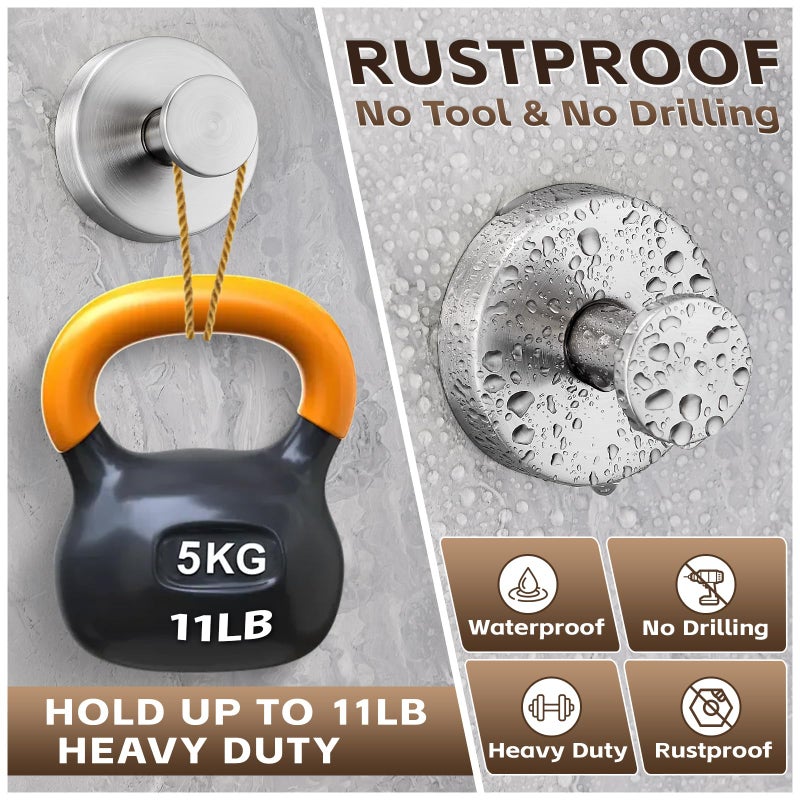 Supopular Reusable Heavy Duty Suction Cup Hooks for Kitchen/Bathroom/Shower - Wet-Proof Hooks for Towels, Robes, Loofah&Wreaths/No Drill Mounting on Glass, Tile, Metal (2, Brushed Nickel) - Image 2
