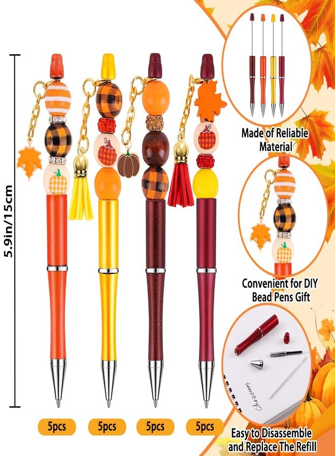 Vellibring 20 Set Thanksgiving Crafting Pens Fall Beadable Pens Bulk Ballpoint DIY Pen Making Kit with Wooden Beads Pendants Lobster Clasps for Thanksgiving Students School Office Supplies - Image 3