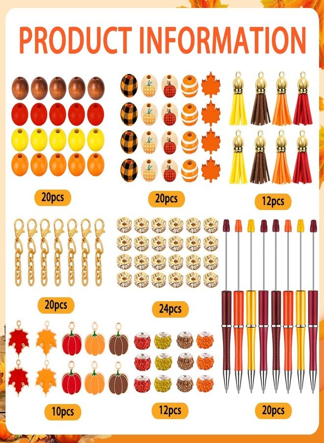 Vellibring 20 Set Thanksgiving Crafting Pens Fall Beadable Pens Bulk Ballpoint DIY Pen Making Kit with Wooden Beads Pendants Lobster Clasps for Thanksgiving Students School Office Supplies - Image 2