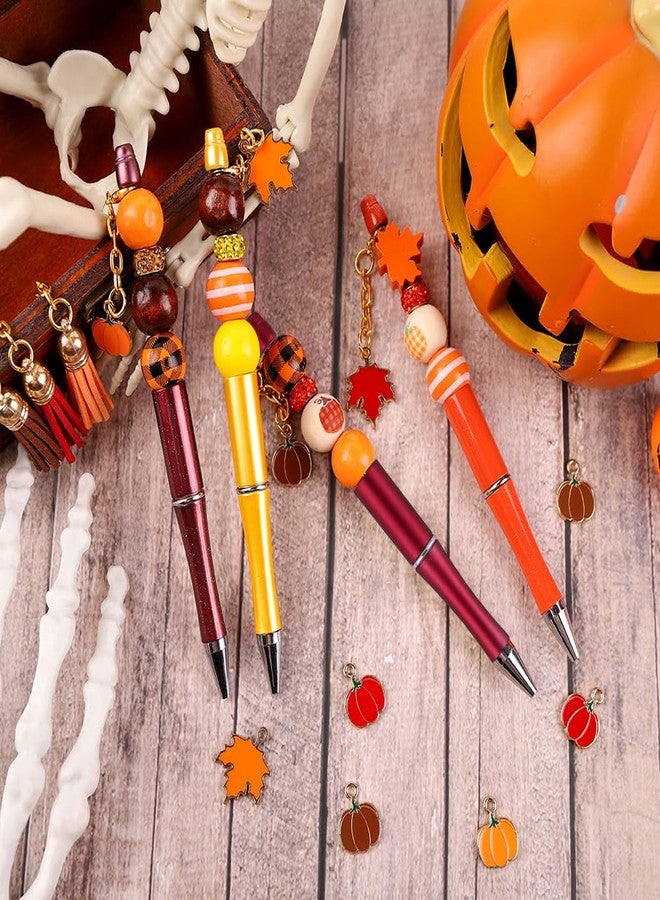 Vellibring 20 Set Thanksgiving Crafting Pens Fall Beadable Pens Bulk Ballpoint DIY Pen Making Kit with Wooden Beads Pendants Lobster Clasps for Thanksgiving Students School Office Supplies - Image 5