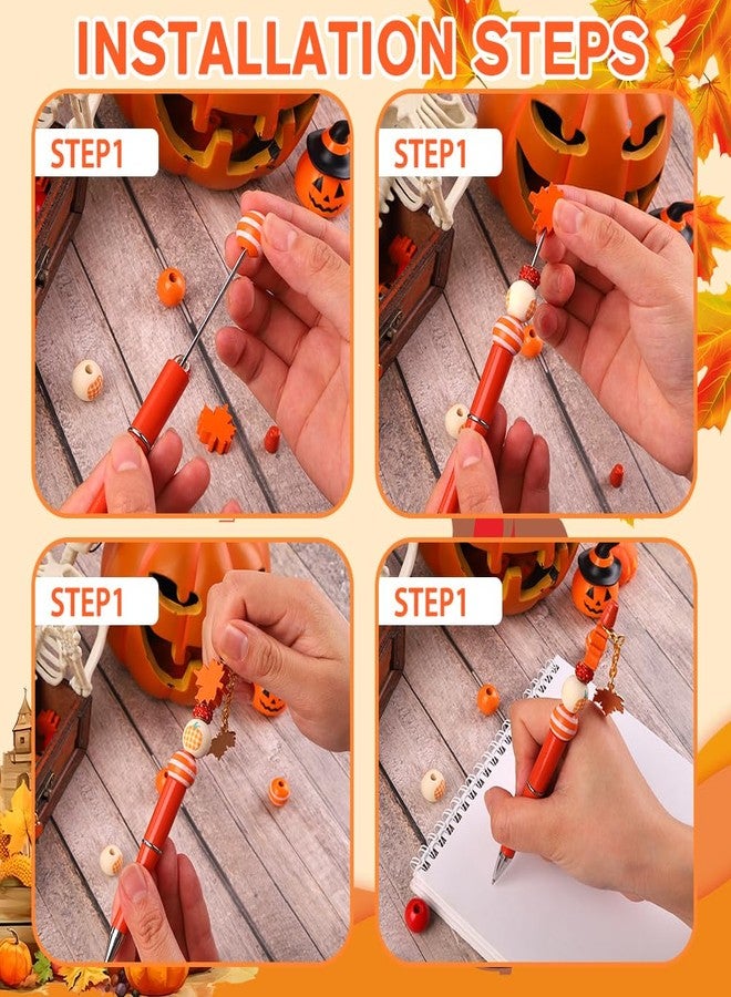 Vellibring 20 Set Thanksgiving Crafting Pens Fall Beadable Pens Bulk Ballpoint DIY Pen Making Kit with Wooden Beads Pendants Lobster Clasps for Thanksgiving Students School Office Supplies - Image 4