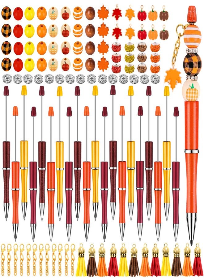 Vellibring 20 Set Thanksgiving Crafting Pens Fall Beadable Pens Bulk Ballpoint DIY Pen Making Kit with Wooden Beads Pendants Lobster Clasps for Thanksgiving Students School Office Supplies - Image 1