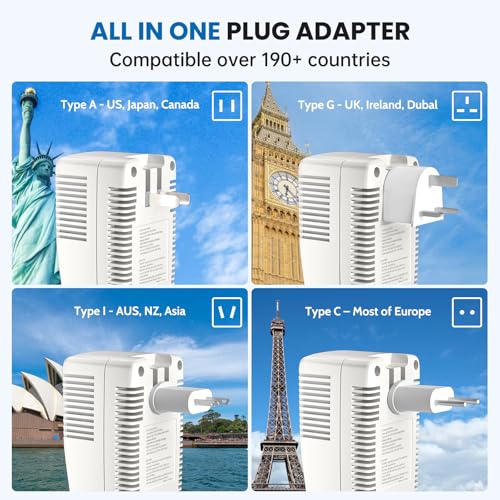DOACE Upgraded 2000W 220V to 110V Converter for European Travel, Voltage Converter US to Europe for Hair Dryer Straightener Curling Iron, 2300W Adapter with EU/UK/AU/US Plugs for Laptop Camera Cell Phone - Image 5