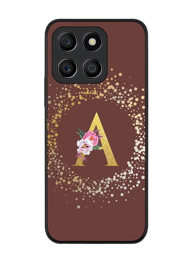 Stylizedd Rugged Black Edge Case for Honor X8b, Slim fit Case Thin Cover -  Custom Monogram Initial Letter Floral Pattern Alphabet - A  (Brown ) - Image 1