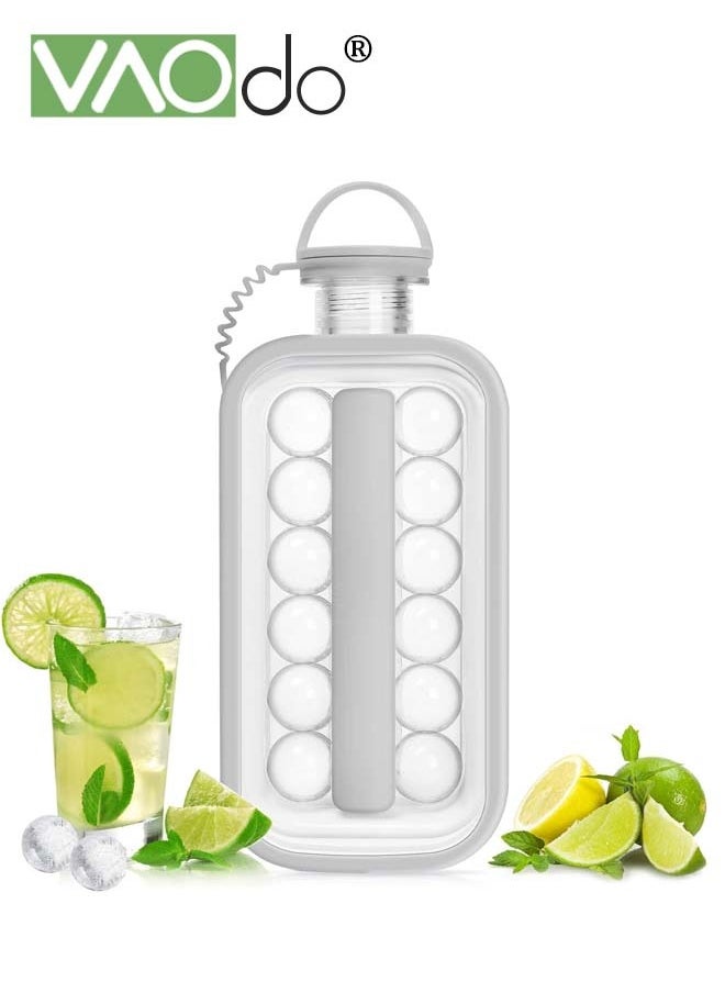 VAOdo - Ice Cube Trays 2 in 1 Portable Ice Ball Maker Kettle With 17 Grids Flat Body Lid Cooling Ice Pop Cube Molds for Refreshing Beverages BPA-Free Ice Ball Maker Grey - Image 1