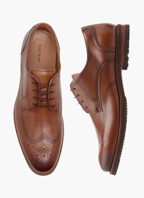 Men's Perforated Derby Shoes with Lace-Up Closure
