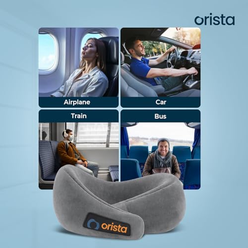 Orista™ Travel Neck Pillow | Premium Memory Foam Neck Pillow for Flight Travel, Car Sleeping | Adjustable Head Rest, Neck Rest Travelling Pillow for Sleeping Head Support | Grey Velvet - Image 5