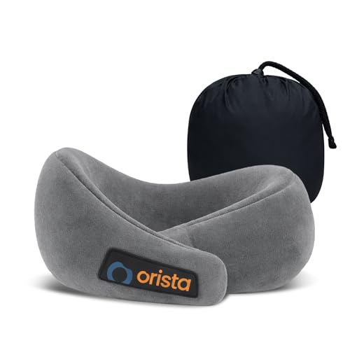 Orista™ Travel Neck Pillow | Premium Memory Foam Neck Pillow for Flight Travel, Car Sleeping | Adjustable Head Rest, Neck Rest Travelling Pillow for Sleeping Head Support | Grey Velvet - Image 1
