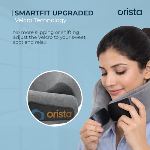 Orista™ Travel Neck Pillow | Premium Memory Foam Neck Pillow for Flight Travel, Car Sleeping | Adjustable Head Rest, Neck Rest Travelling Pillow for Sleeping Head Support | Grey Velvet - Image 3