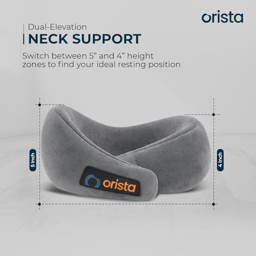 Orista™ Travel Neck Pillow | Premium Memory Foam Neck Pillow for Flight Travel, Car Sleeping | Adjustable Head Rest, Neck Rest Travelling Pillow for Sleeping Head Support | Grey Velvet - Image 2