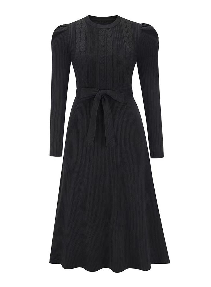 Autumn Winter New Bubble Long Sleeve Long Style High Waist Big Swing Dress - Image 3