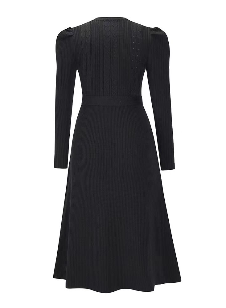 Autumn Winter New Bubble Long Sleeve Long Style High Waist Big Swing Dress - Image 4