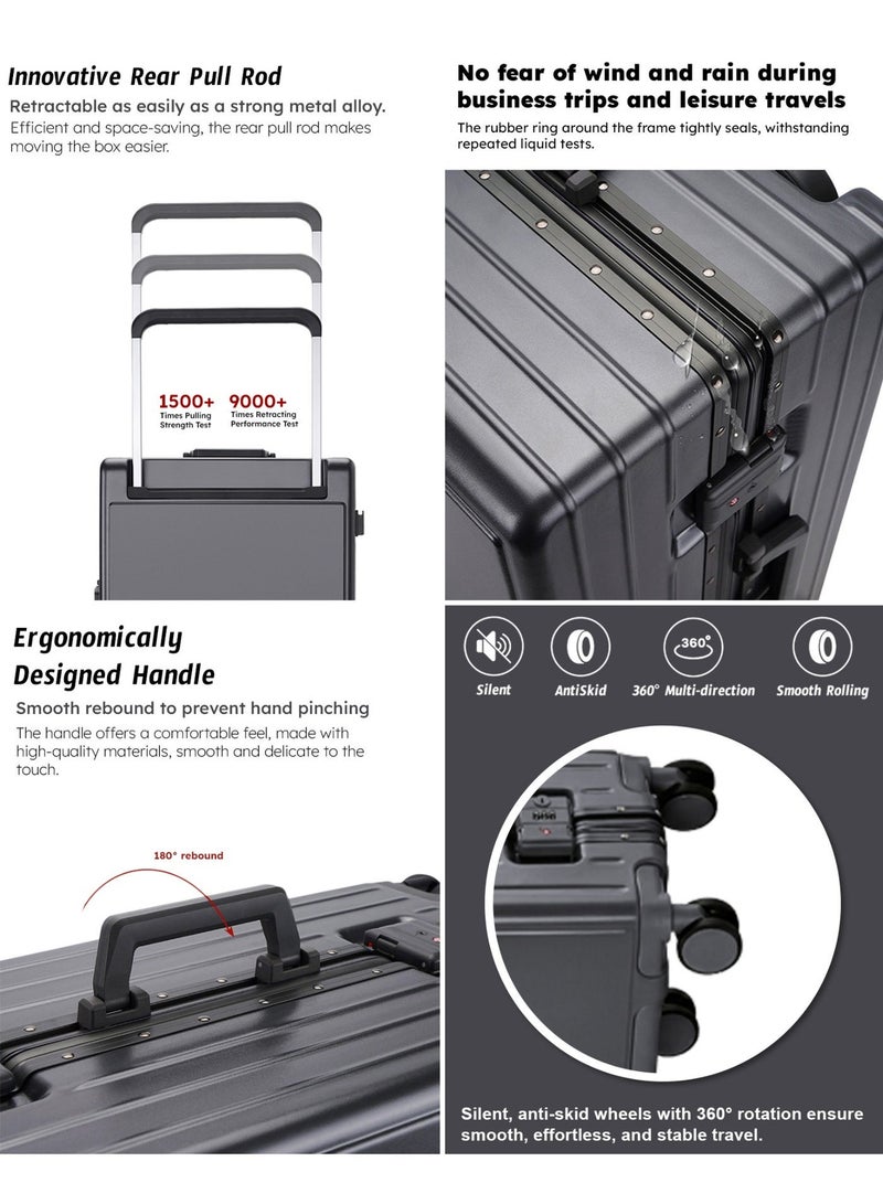 ZAAPPY Wide Handle Hard Shell Aluminum Framed 20 Inch(8-10kg) Cabin Size Luggage With Laptop Pocket - Image 4