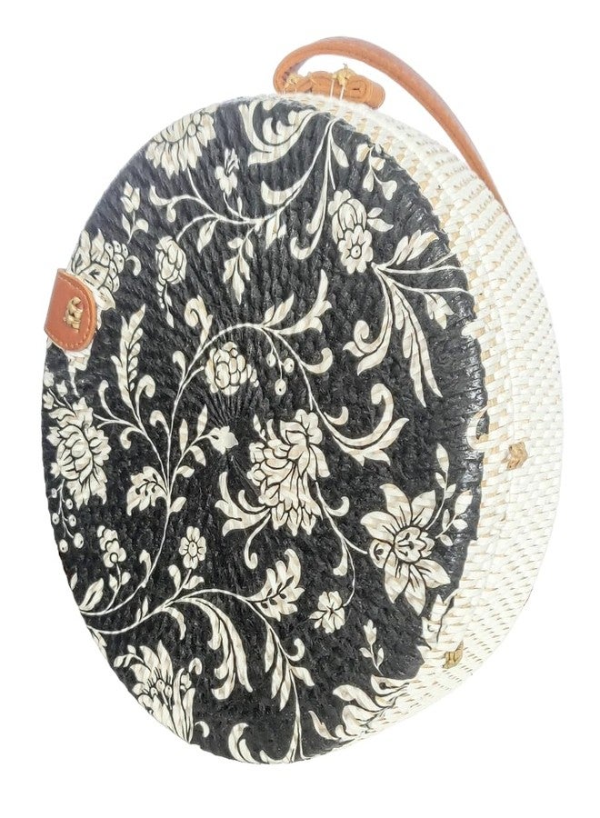 TAMARA ARTEFACTS: Fashion Accessory. HANDBAG: Decoupage Handwoven Round Rattan Bag in Floral Design and Batik Lining. - Image 2