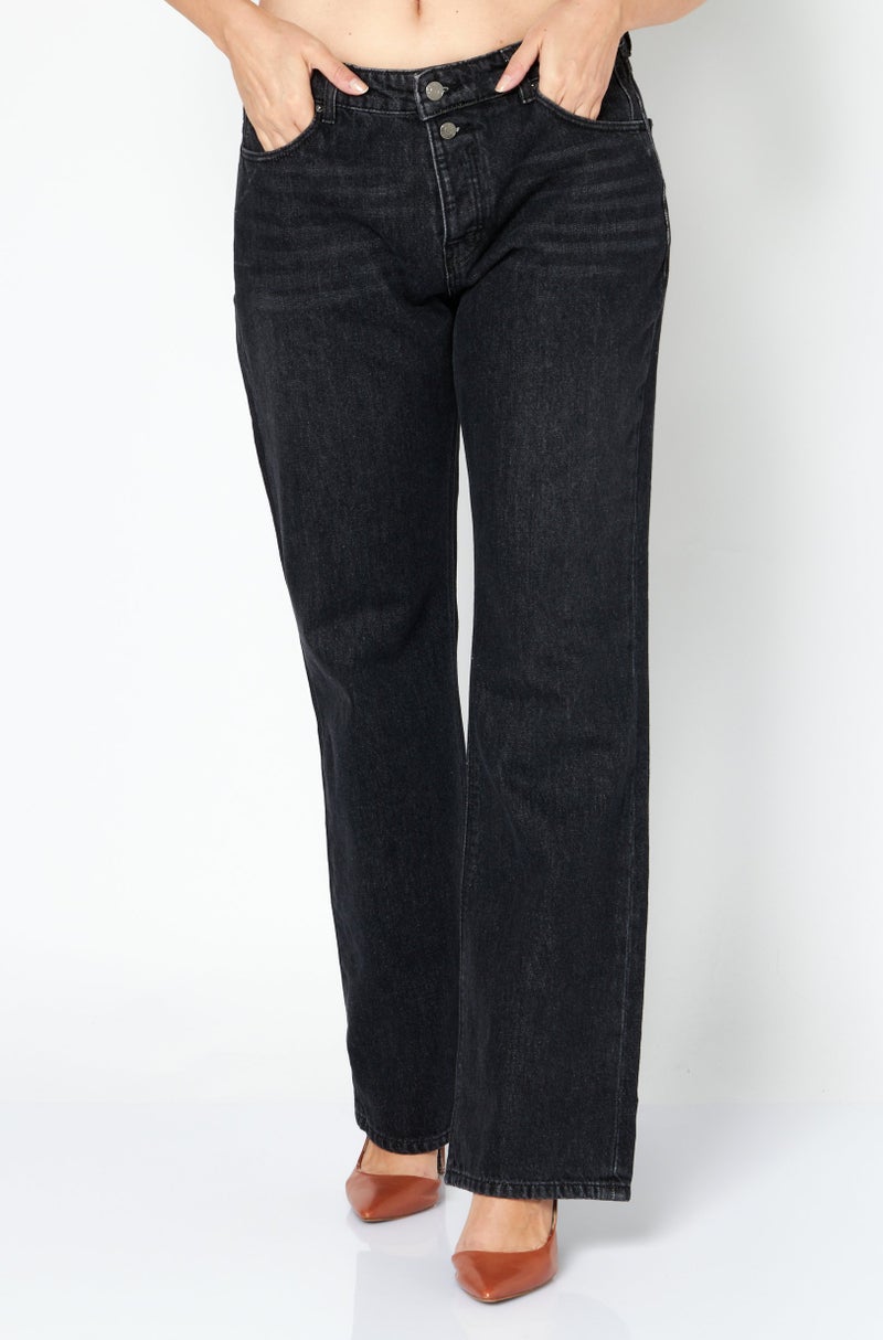 ESPRIT جينز نسائي بقصة عادية، بقصة بوت كوت، أسود مغسول - Image 1