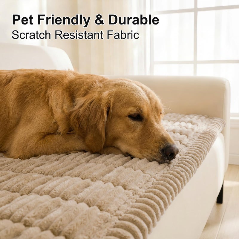 Smiry Couch Cover for Dogs Washable, Non Slip Fuzzy Pet Couch Covers for 3 Cushion Sofa Pet Friendly, Thick Soft Sofa Slipcovers Cushion Protector (Khaki, 27.6" x 27.6") - Image 3