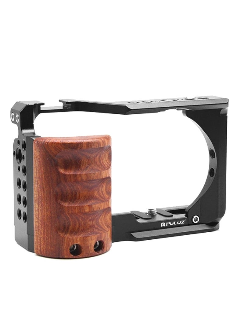 PULUZ For Sony ZV-E10 PULUZ Wood Handle Metal Camera Cage Stabilizer Rig  - Image 2