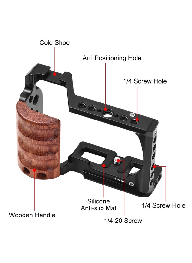 PULUZ For Sony ZV-E10 PULUZ Wood Handle Metal Camera Cage Stabilizer Rig  - Image 4