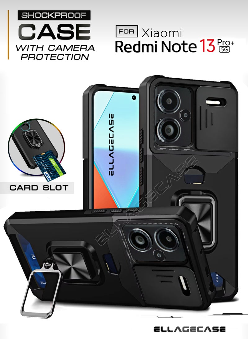 ELLAGECASE Impact-Resistant Case with Card Slot, Stand & Solid Camera Protection for Xiaomi Redmi Note 13 Pro Plus 5G – Includes Hidden Metal Plate  - Image 1