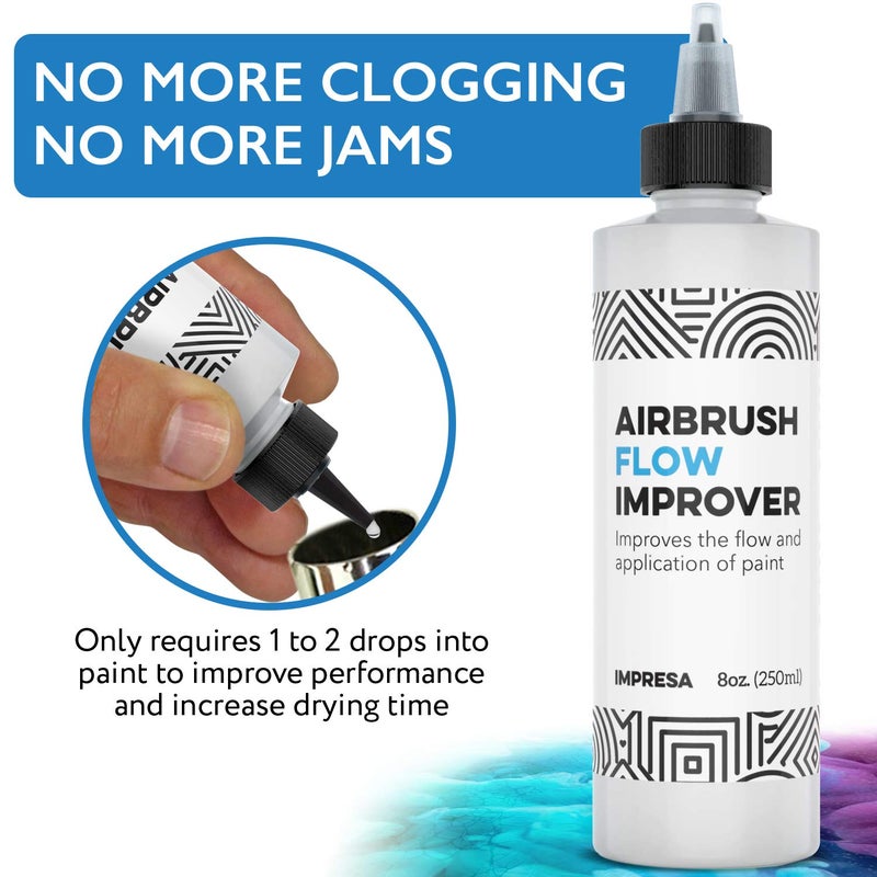 IMPRESA 8oz Airbrush Flow Improver Paint Set (250 ml) Reduce Clogs & Dry Needle Tips Made in USA - Image 2