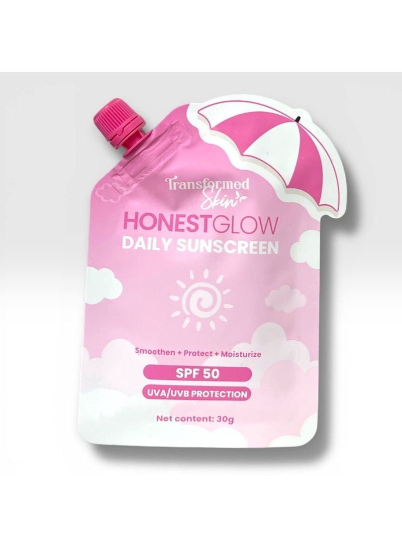 Transformed Skin Honest Glow Daily Sunscreen SPF 50 – UVA/UVB Protection, Lightweight Moisturizing Sunblock for All Skin Types, 30g - Image 1