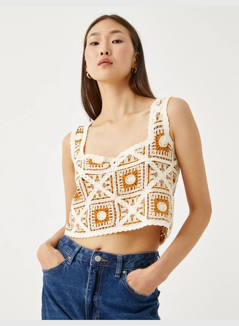 KOTON Crop Torsolette Crochet Square Neck