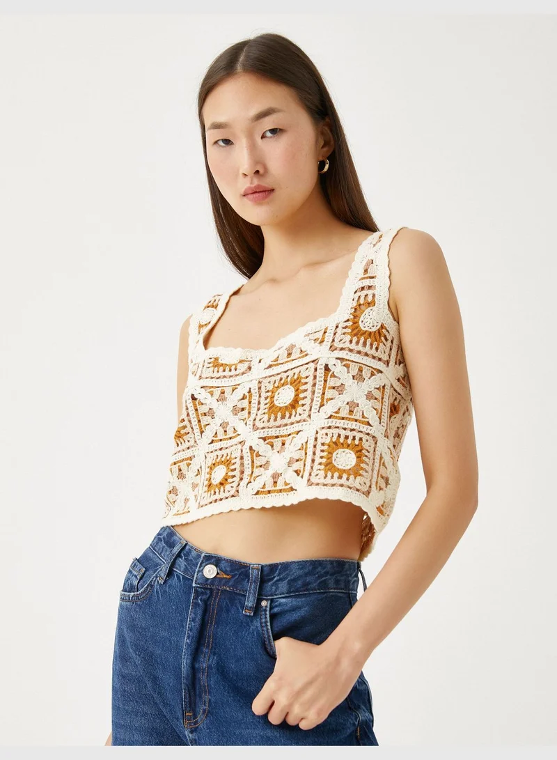 KOTON Crop Torsolette Crochet Square Neck