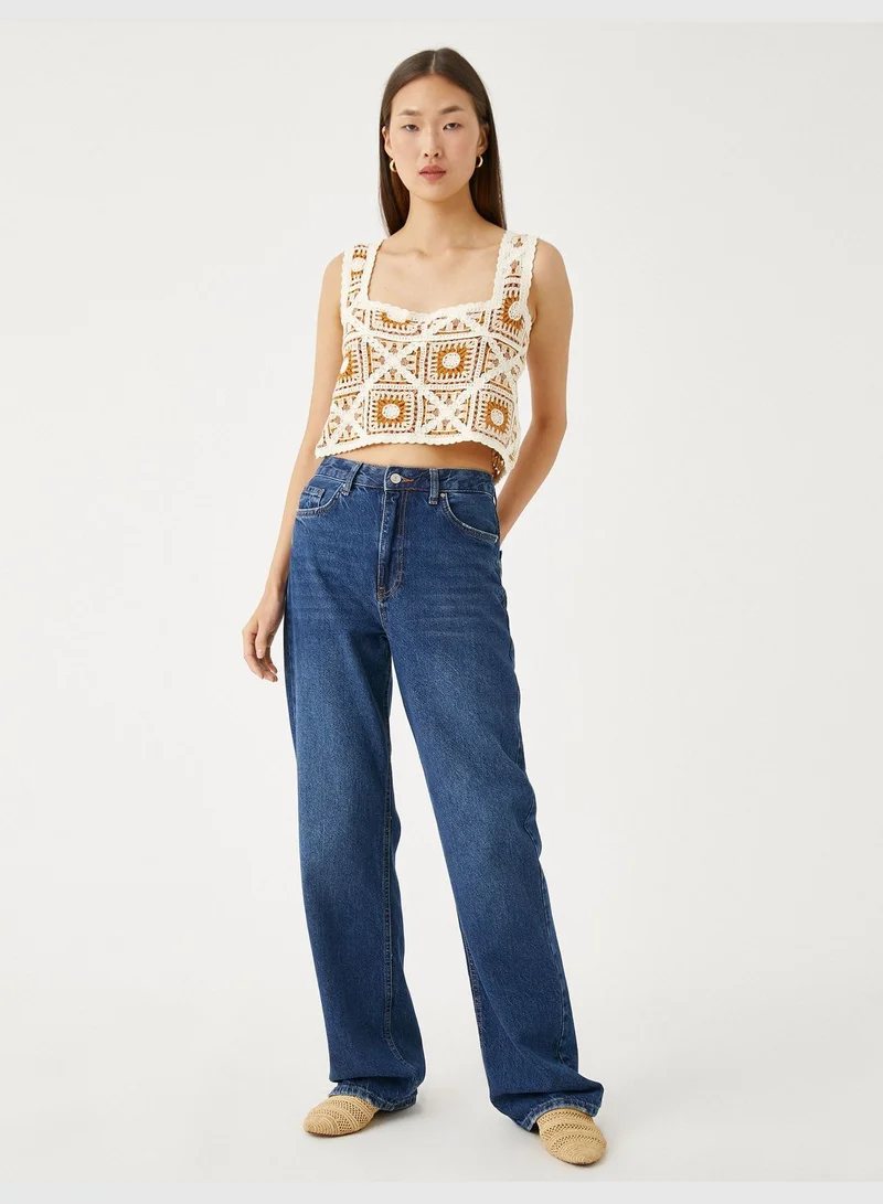 KOTON Crop Torsolette Crochet Square Neck