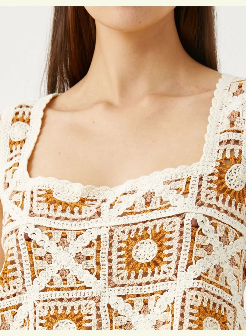KOTON Crop Torsolette Crochet Square Neck