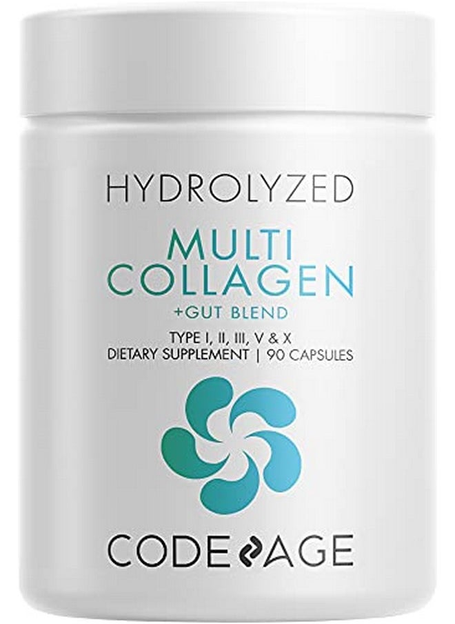 Codeage Multi Collagen + Gut Blend Supplement Digestive Probiotics Dgl Licorice Aloe Vera Organic Peppermint Leaf Hydrolyzed Collagen Pills Type 1 2 3 5 & 10 Nongmo 90 Capsules  - Image 1