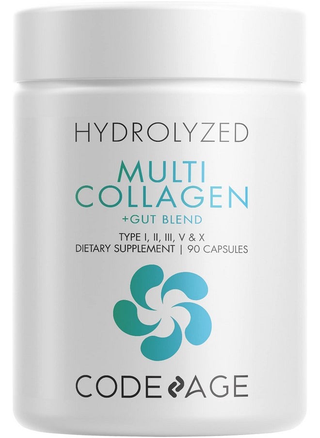 Codeage Multi Collagen + Gut Blend Supplement Digestive Probiotics Dgl Licorice Aloe Vera Organic Peppermint Leaf Hydrolyzed Collagen Pills Type 1 2 3 5 & 10 Nongmo 90 Capsules  - Image 2