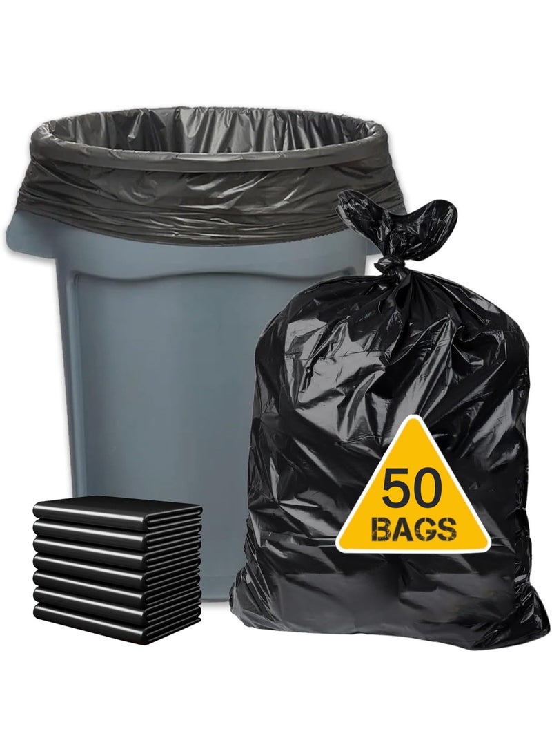 Sunspire Heavy Duty 50 Gallon Trash Bags - (Value Pack of 50) - 1.5 Mil Equivalent Industrial Strength Plastic 31.5" x 35.5" (Approx. 80 cm x 90 cm) for Contractors, Industrial, Home, Kitchen, Commercial, Yard, Lawn, Leaves - Image 1