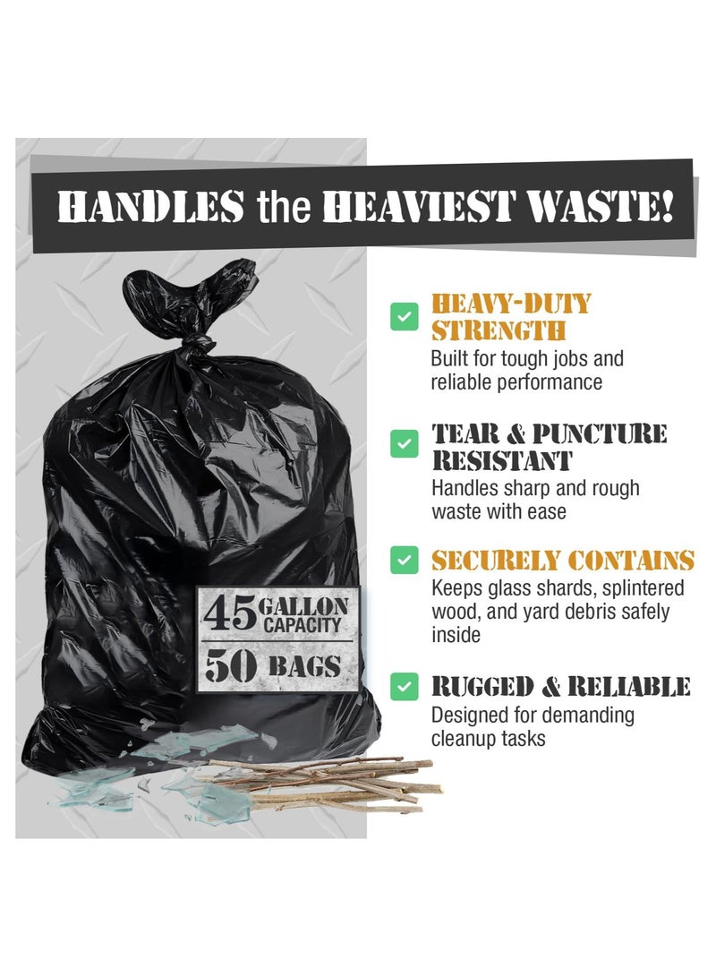 Sunspire Heavy Duty 50 Gallon Trash Bags - (Value Pack of 50) - 1.5 Mil Equivalent Industrial Strength Plastic 31.5" x 35.5" (Approx. 80 cm x 90 cm) for Contractors, Industrial, Home, Kitchen, Commercial, Yard, Lawn, Leaves - Image 3
