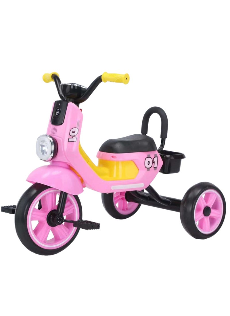 Lovely Baby Lovely Baby Kids/Children Tricycle LB 2280 with Music & Light, Steel Frame, EVA Wheels, Rear Basket, For The Ages 1-3 Years - Pink  - Image 1