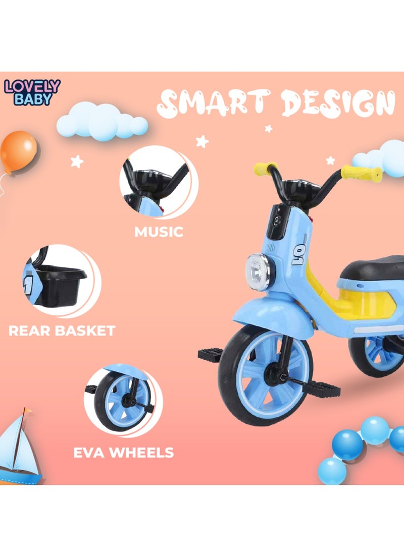 Lovely Baby Lovely Baby Kids/Children Tricycle LB 2280 with Music & Light, Steel Frame, EVA Wheels, Rear Basket, For The Ages 1-3 Years - Pink  - Image 2