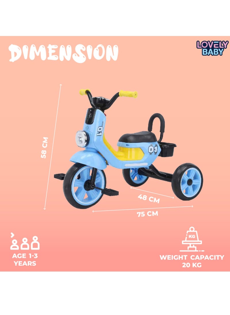 Lovely Baby Lovely Baby Kids/Children Tricycle LB 2280 with Music & Light, Steel Frame, EVA Wheels, Rear Basket, For The Ages 1-3 Years - Pink  - Image 4