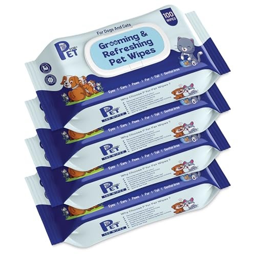 P for PET Grooming Wet Wipes 400 Count (Pack of 4) for Dogs, Cats & All Pets | Purified Water, Glycerin|Anti-Bacterial |Cleansing, Deodorising Wipes - Image 1