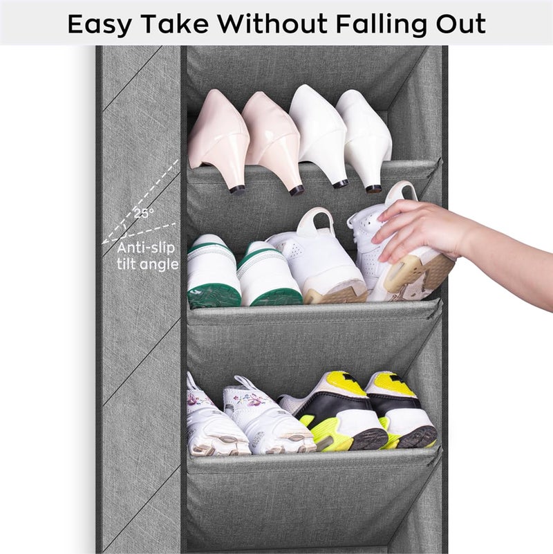 SLEEPING LAMB Over The Door Shoe Organizer for Closet with Large Deep Pockets, Narrow Shoe Rack for Door Hanging Boots Storage, Grey - Image 5