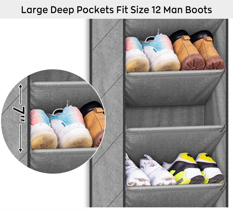SLEEPING LAMB Over The Door Shoe Organizer for Closet with Large Deep Pockets, Narrow Shoe Rack for Door Hanging Boots Storage, Grey - Image 2